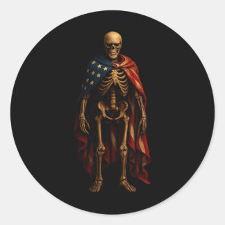 Patriotic Skeleton American Flag Gothic Horror 4th Classic Round Sticker