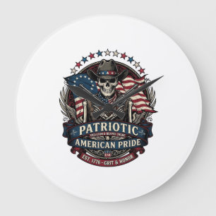 Patriotic Skeleton Cowboy Dark Patriot Skeleton & Large Clock