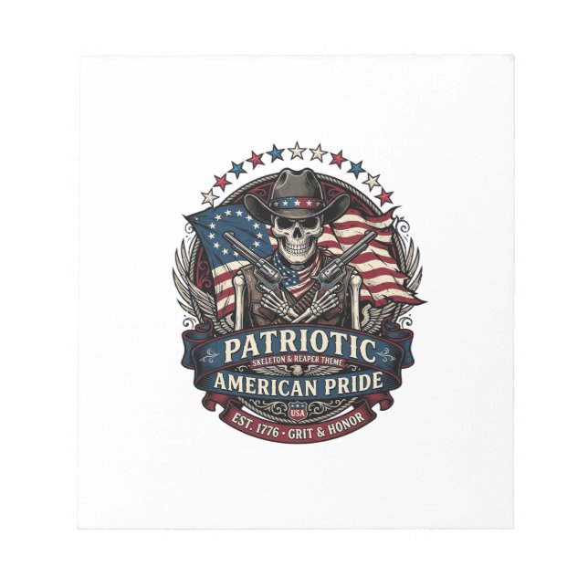 Patriotic Skeleton Cowboy Dark Patriot Skeleton &  Notepad (Front)
