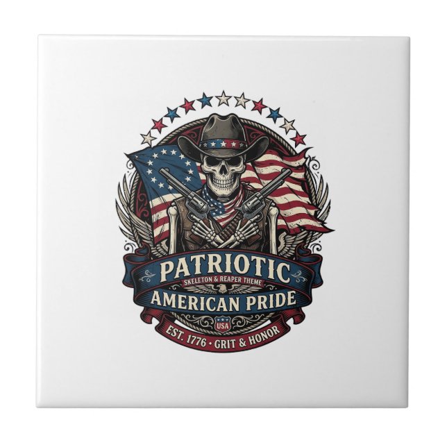 Patriotic Skeleton Cowboy Dark Patriot Skeleton &  Tile (Front)