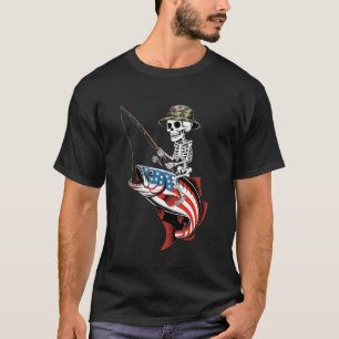 Patriotic Skeleton Fishing American Flag for Angle T-Shirt