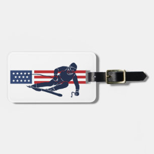 Patriotic Skiing Design Luggage Tag