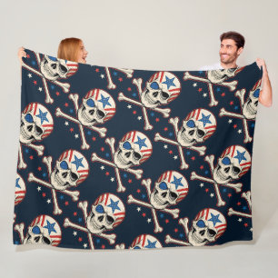 Patriotic Skull and Crossbones American Flag Fleece Blanket