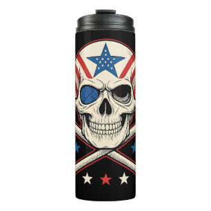 Patriotic Skull and Crossbones American Flag Thermal Tumbler