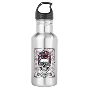 Patriotic Skull Fireworks Vintage Engraving Shirt_ 532 Ml Water Bottle
