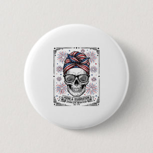 Patriotic Skull Fireworks Vintage Engraving Shirt_ 6 Cm Round Badge