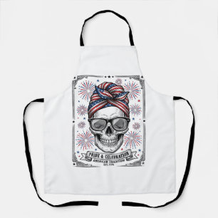 Patriotic Skull Fireworks Vintage Engraving Shirt_ Apron
