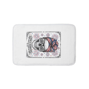Patriotic Skull Fireworks Vintage Engraving Shirt_ Bath Mat