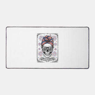 Patriotic Skull Fireworks Vintage Engraving Shirt_ Desk Mat