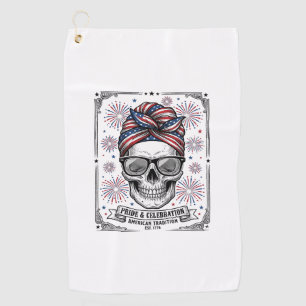 Patriotic Skull Fireworks Vintage Engraving Shirt_ Golf Towel