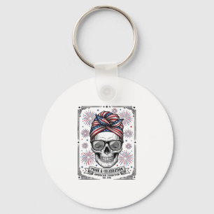 Patriotic Skull Fireworks Vintage Engraving Shirt_ Key Ring