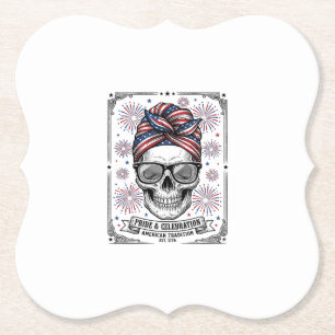 Patriotic Skull Fireworks Vintage Engraving Shirt_ Paper Coaster