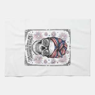 Patriotic Skull Fireworks Vintage Engraving Shirt_ Tea Towel
