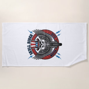Patriotic Skull Motorcycle Eagle Vintage Beach Towel