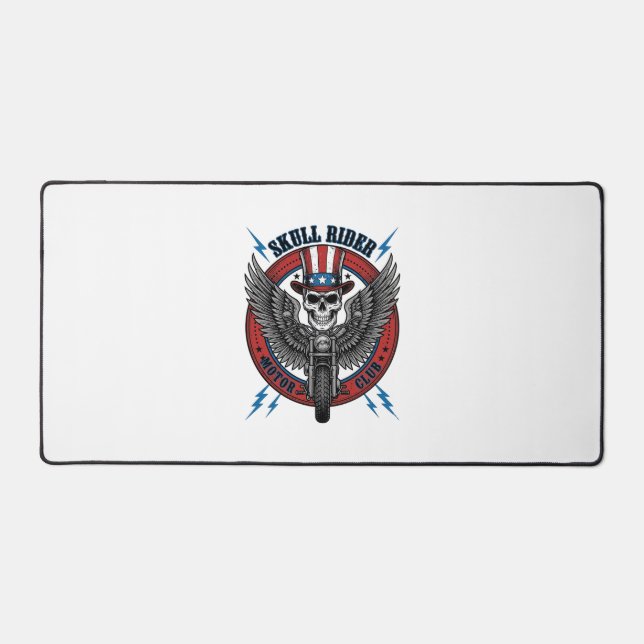 Patriotic Skull Motorcycle Eagle Vintage Desk Mat (Front)