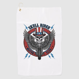Patriotic Skull Motorcycle Eagle Vintage Golf Towel