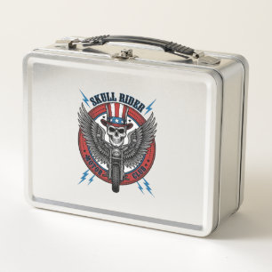 Patriotic Skull Motorcycle Eagle Vintage Metal Lunch Box