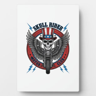 Patriotic Skull Motorcycle Eagle Vintage Plaque