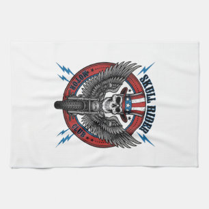 Patriotic Skull Motorcycle Eagle Vintage Tea Towel