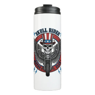 Patriotic Skull Motorcycle Eagle Vintage Thermal Tumbler
