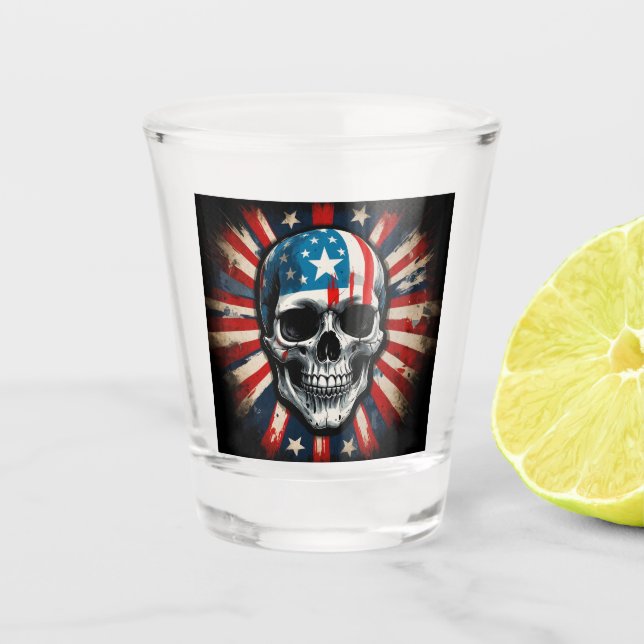 "Patriotic Skull: Stars and Stripes Rebellion" Shot Glass (Front)
