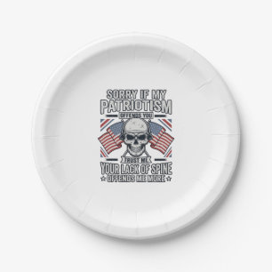 Patriotic Skull Vintage Engraving Quote Vector Des Paper Plate
