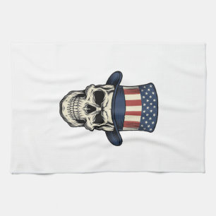 Patriotic Skull Vintage Engraving Shirt Design_1 Tea Towel