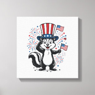 Patriotic Skunk Vintage Fireworks Graphic Shirt_1 Canvas Print
