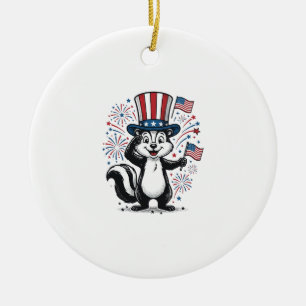 Patriotic Skunk Vintage Fireworks Graphic Shirt_1 Ceramic Tree Decoration