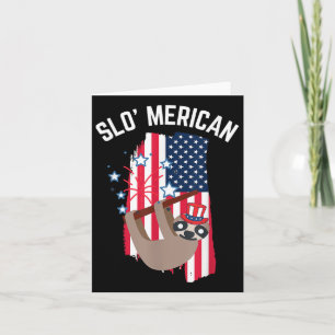 Patriotic Sloth Red White Blue July 4th Memorial Card