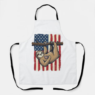 Patriotic Sloth Vintage Engraving Shirt Design_1 Apron