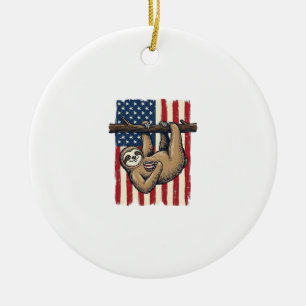Patriotic Sloth Vintage Engraving Shirt Design_1 Ceramic Tree Decoration