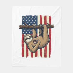 Patriotic Sloth Vintage Engraving Shirt Design_1 Fleece Blanket