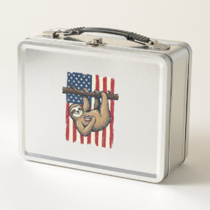 Patriotic Sloth Vintage Engraving Shirt Design_1 Metal Lunch Box