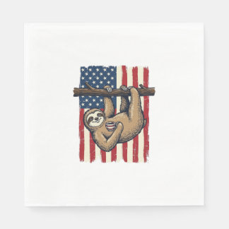 Patriotic Sloth Vintage Engraving Shirt Design_1 Napkin