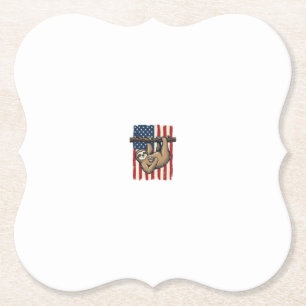 Patriotic Sloth Vintage Engraving Shirt Design_1 Paper Coaster