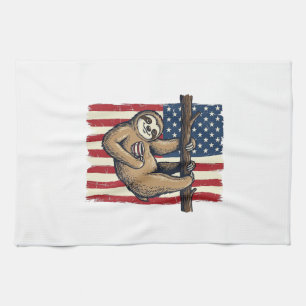 Patriotic Sloth Vintage Engraving Shirt Design_1 Tea Towel