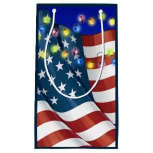Patriotic Small Christmas Paper Gift Tote Small Gift Bag