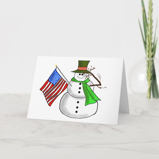 Patriotic Snowman Salutes Christmas Greeting Card (Front)