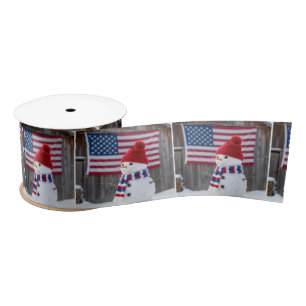Patriotic Snowman With American Flag Satin Ribbon