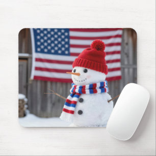 Patriotic Snowman With an American Flag Mouse Mat