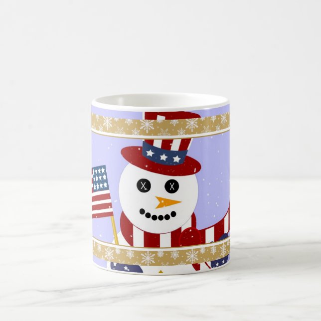 Patriotic Snowman with Flag Mug - Cup (Center)