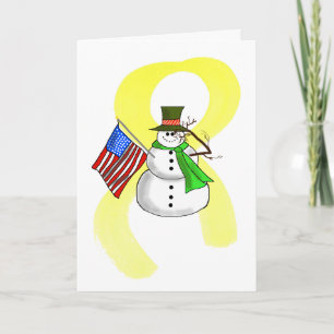 Patriotic Snowman & Yellow Ribbon Christmas Card