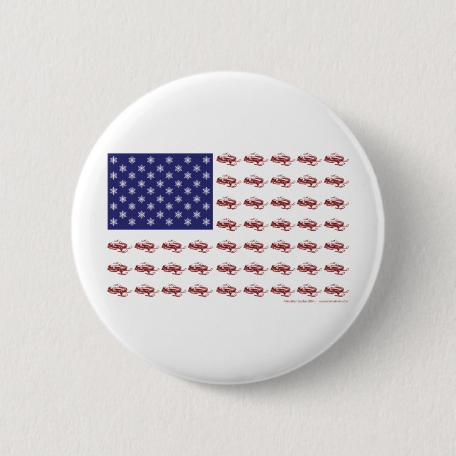 Patriotic Snowmobiling 6 Cm Round Badge (Front)