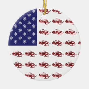 Patriotic Snowmobiling Ceramic Tree Decoration