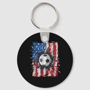 Patriotic Soccer 4th Of July Men Usa American Flag Key Ring