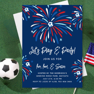Patriotic Soccer & Fireworks 4th of July Party Invitation
