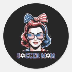 Patriotic Soccer Mum American Flag Retro Sungles Classic Round Sticker
