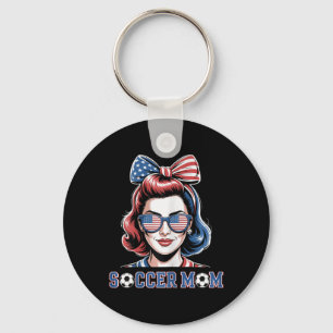 Patriotic Soccer Mum American Flag Retro Sungles Key Ring