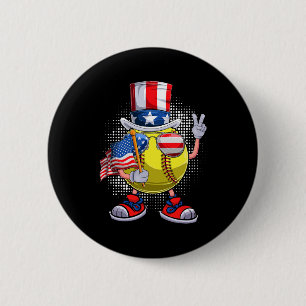 Patriotic Softball 4th Of July Usa Men Women Boys 6 Cm Round Badge